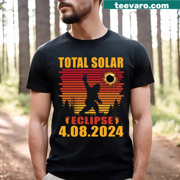 Vintage T-shirt featuring Bigfoot during a total solar eclipse illustration