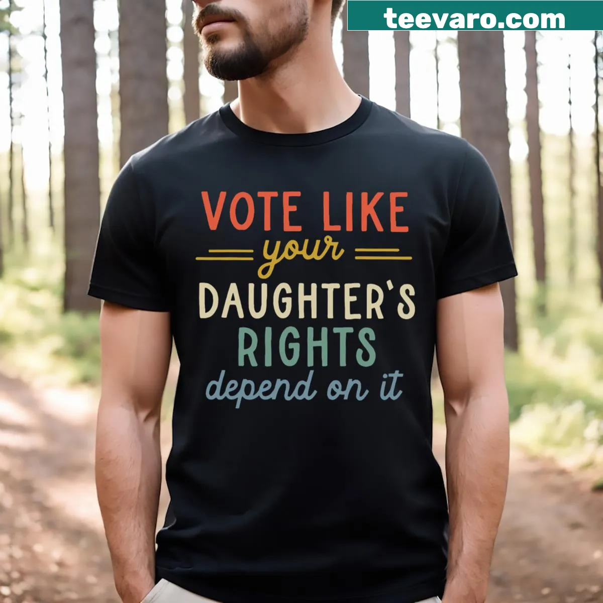 Empowering phrase advocating for voting rights on a t-shirt — on a men's t-shirt