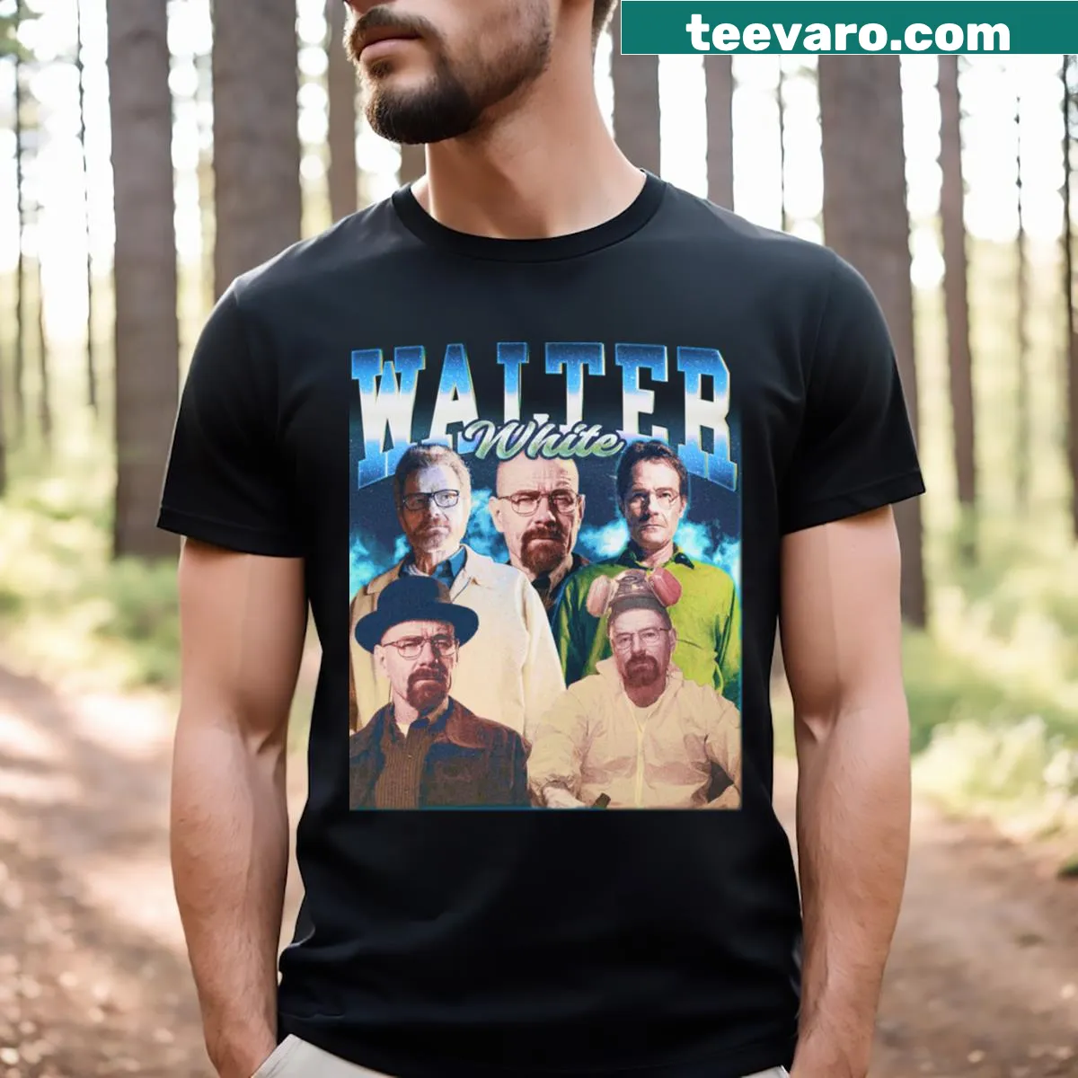 Retro T-shirt with vintage graphic of Walter White in a 90s rap style. — on a men's t-shirt
