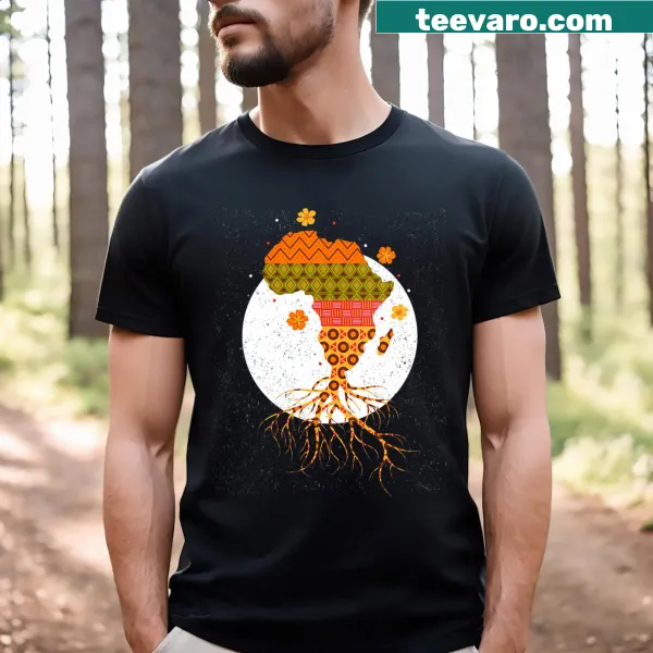 V-neck t-shirt with Africa map and Kente cloth design