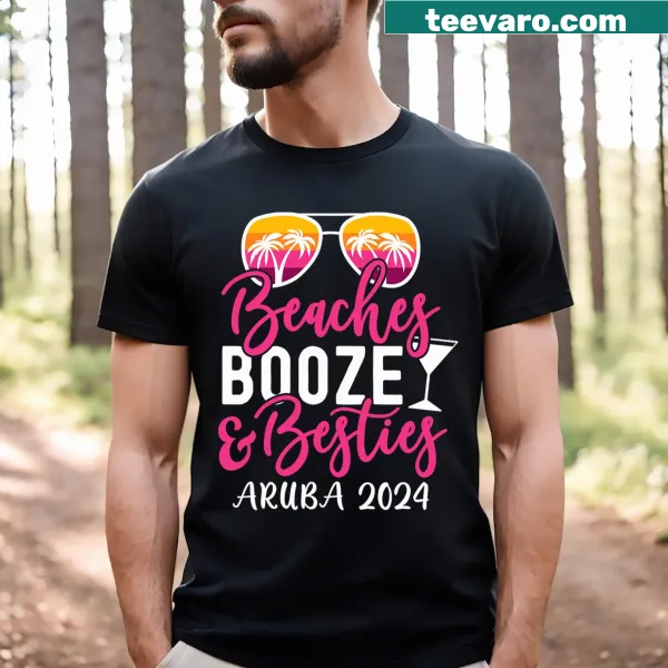 T-shirt featuring a graphic for a girls trip to Aruba with beach elements