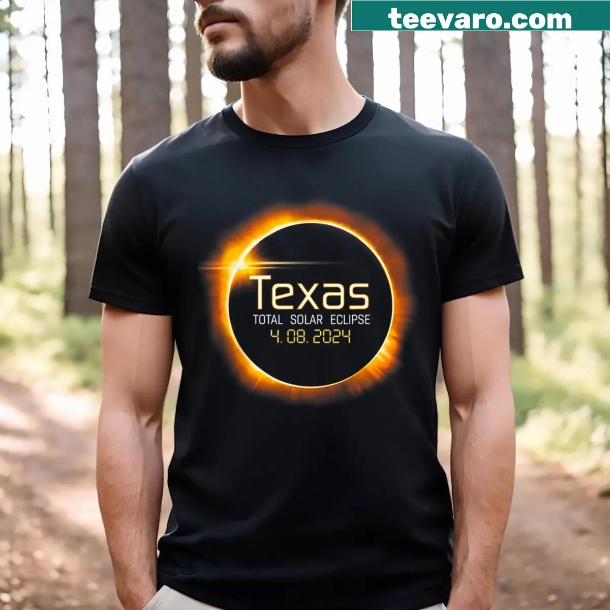 Graphic T-shirt commemorating the 2024 solar eclipse in Texas — on a men's t-shirt