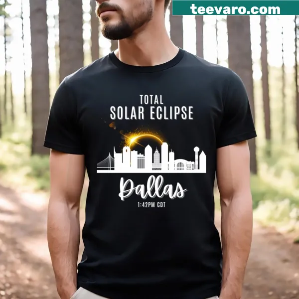 Dallas skyline t-shirt commemorating the April 8, 2024 solar eclipse