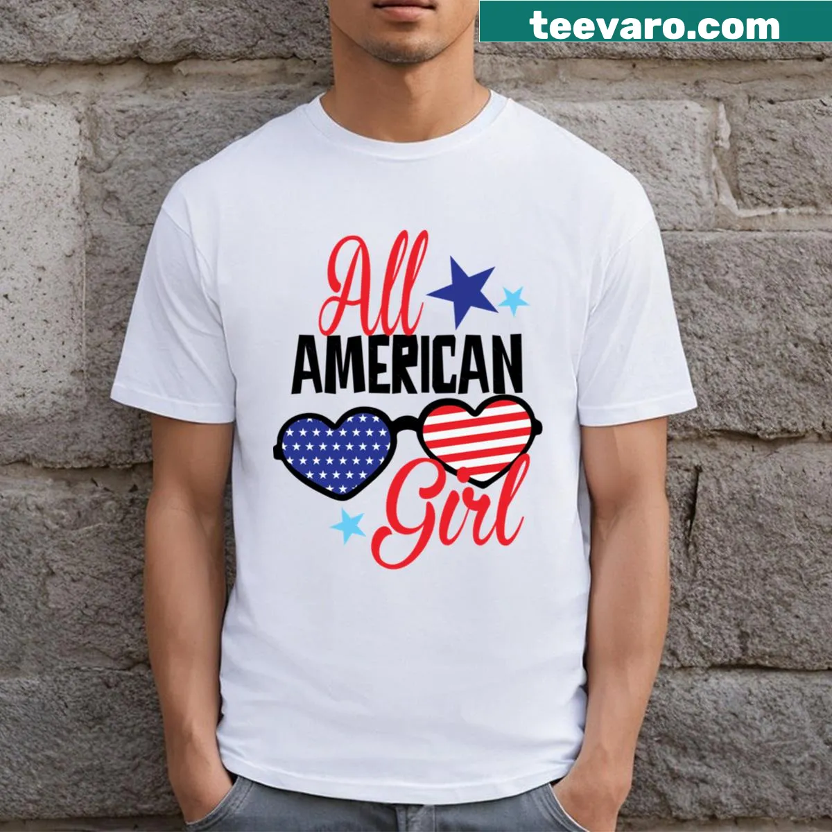 Patriotic t-shirt for girls celebrating the Fourth of July — on a men's t-shirt