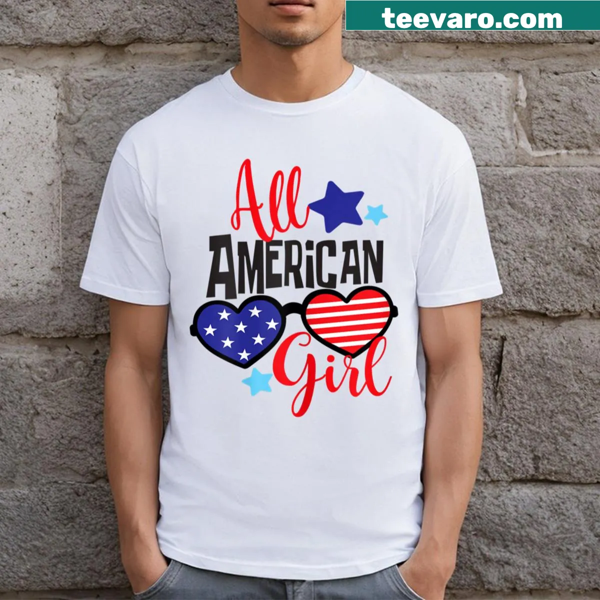 Patriotic T-shirt for women celebrating July 4th — on a men's t-shirt