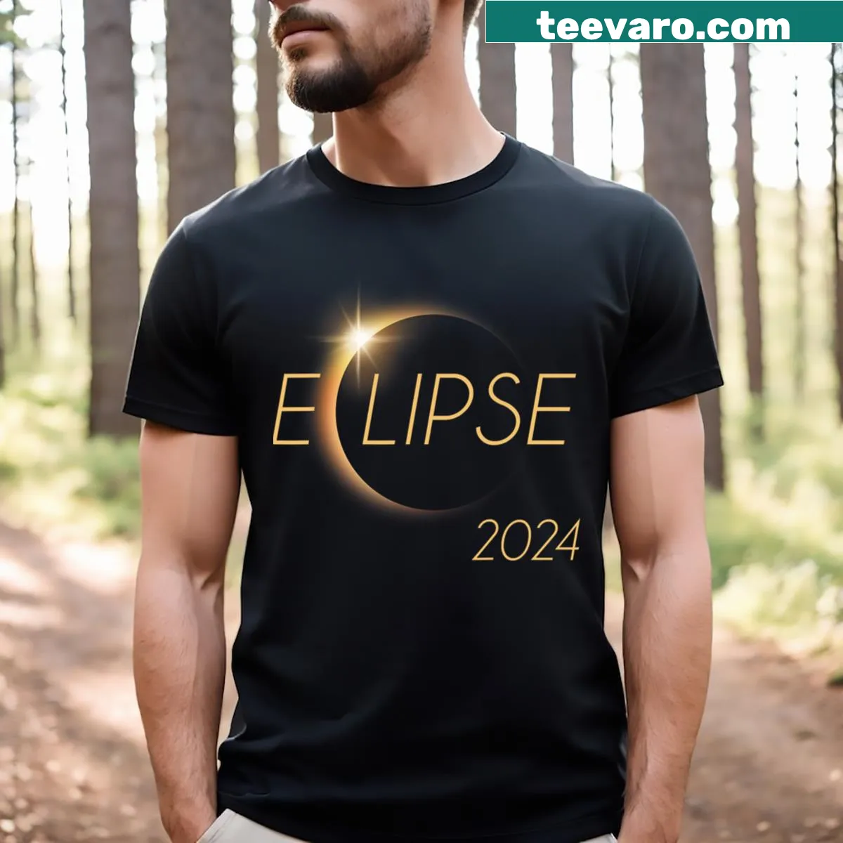 T-shirt celebrating the 2024 total solar eclipse in America — on a men's t-shirt