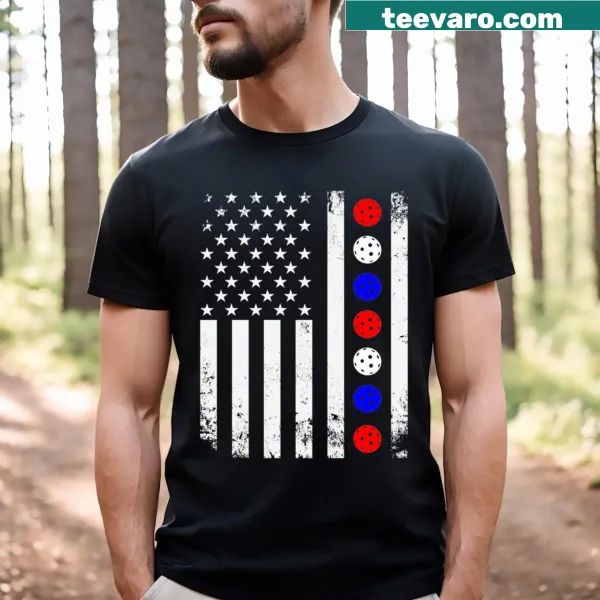 American Pickleball text t-shirt in red, white, and blue
