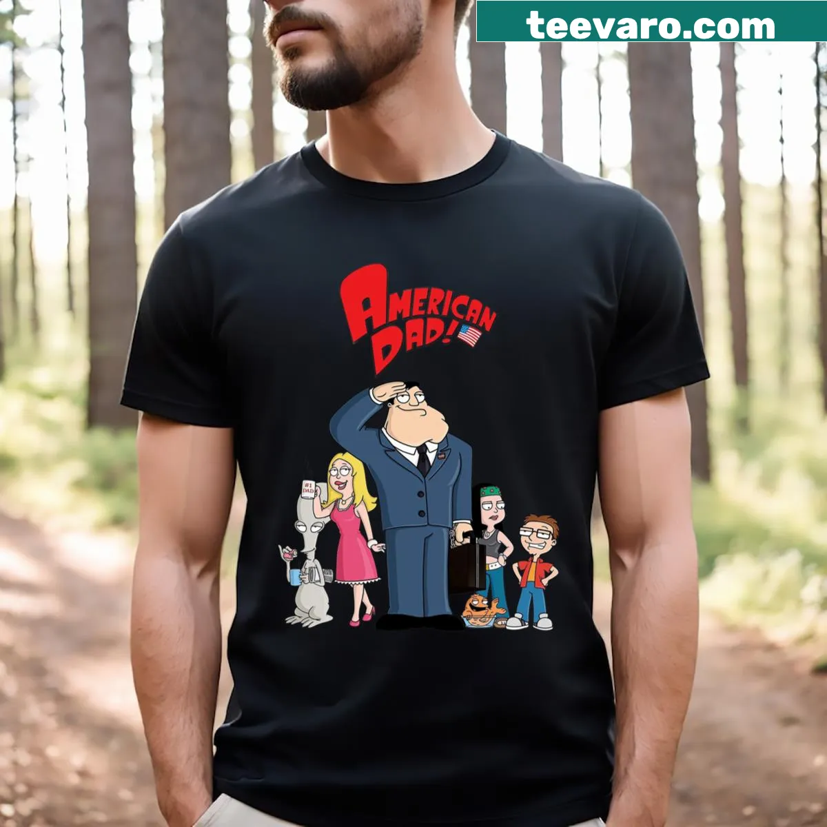 Illustrative t-shirt featuring a playful alien character — on a men's t-shirt