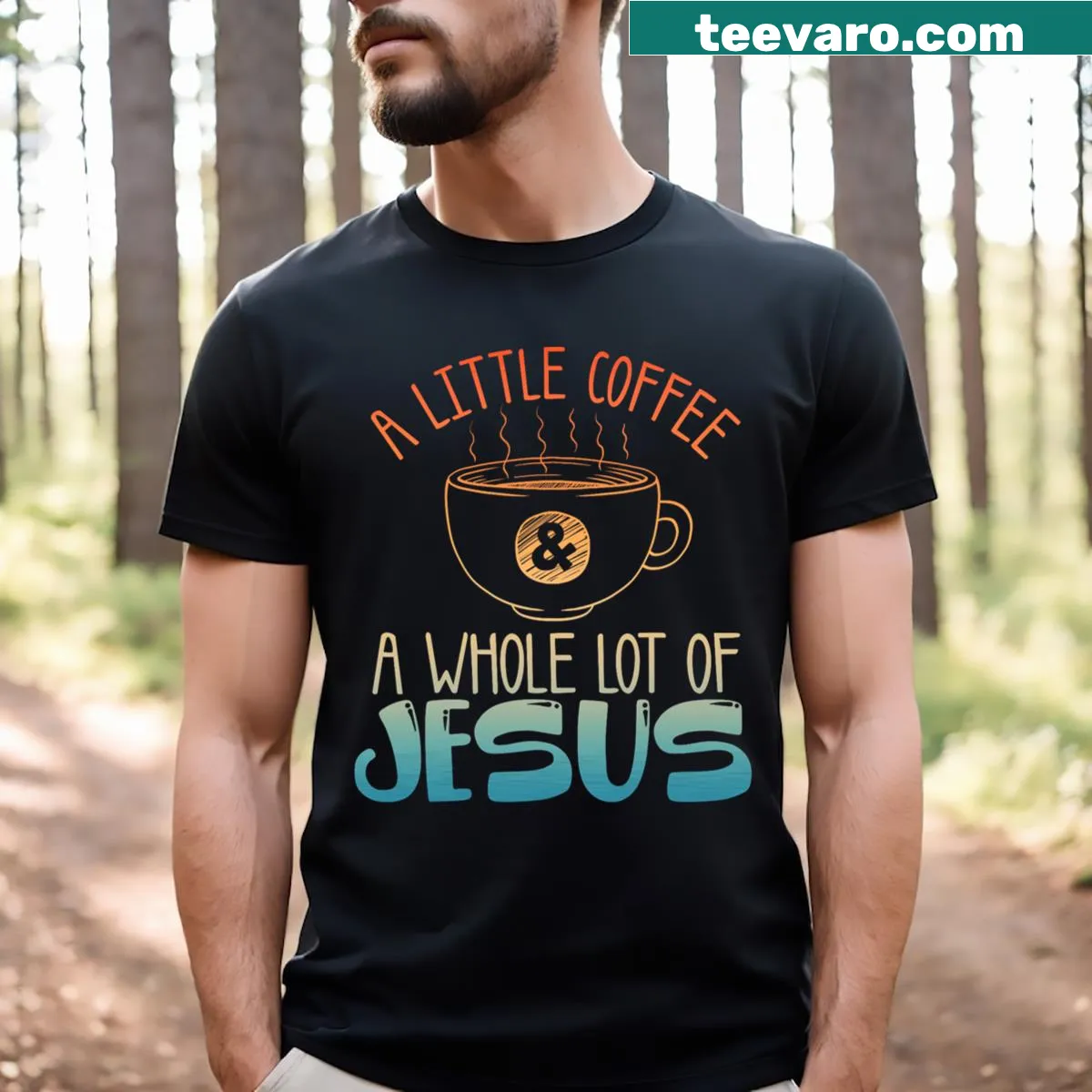 Christian coffee lover t-shirt with an inspiring design — on a men's t-shirt