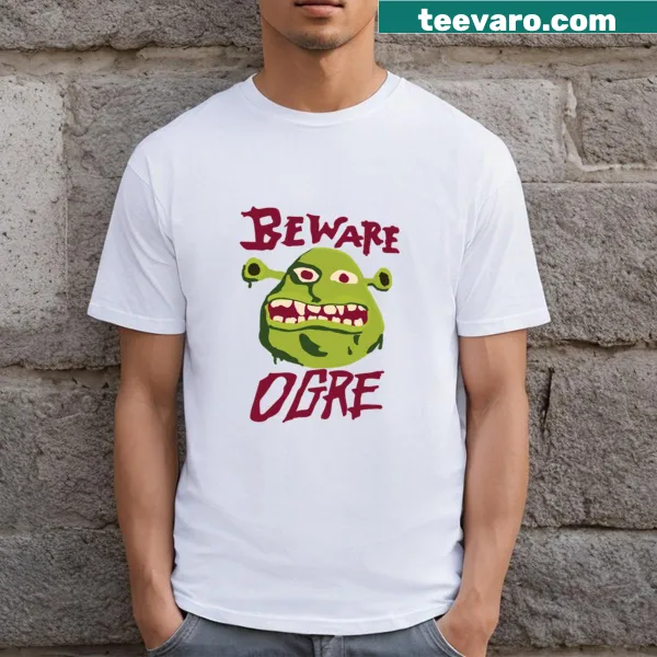Vintage-style Beware Ogre graphic T-shirt with distressed design.