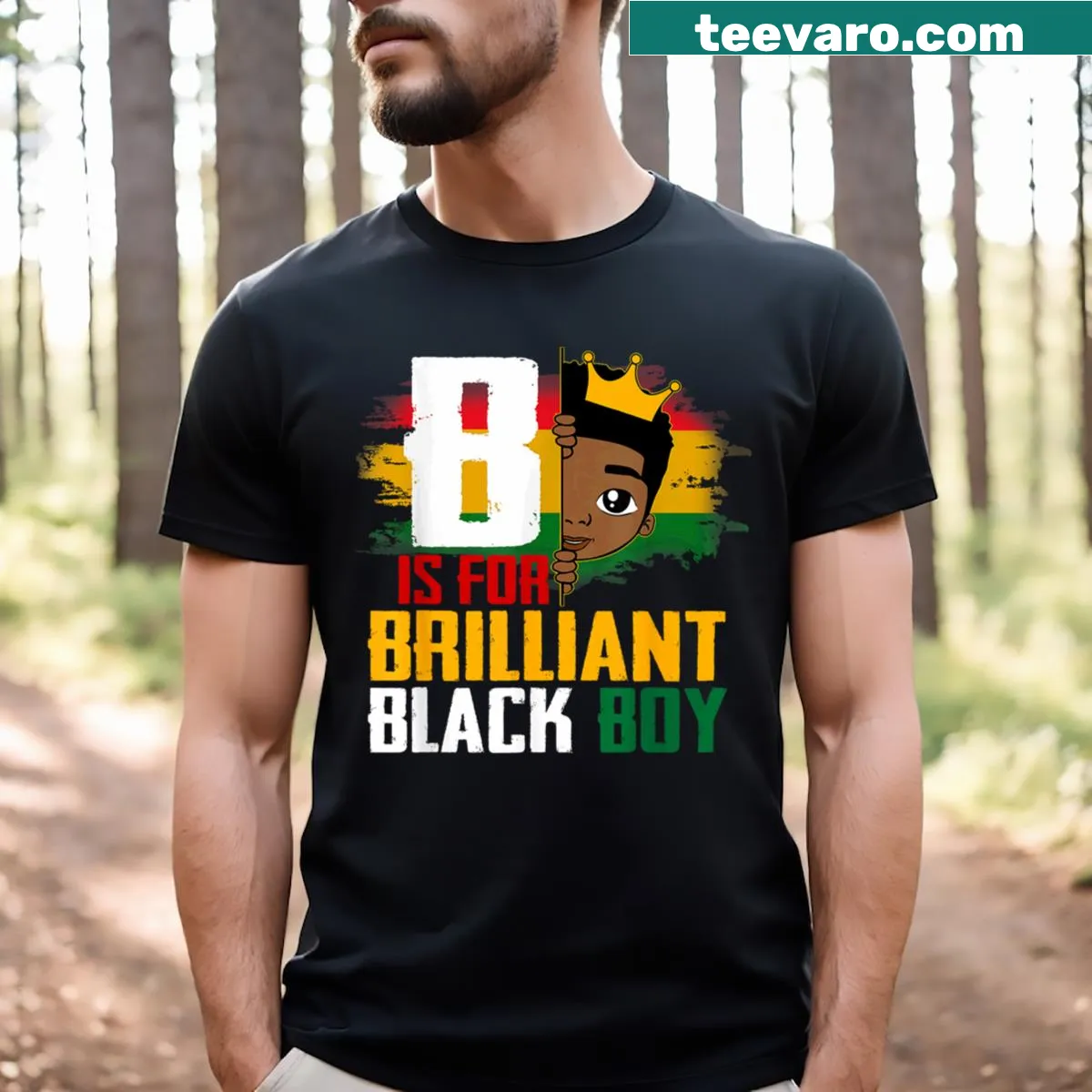 Illustrative T-shirt celebrating Black boy heritage. — on a men's t-shirt