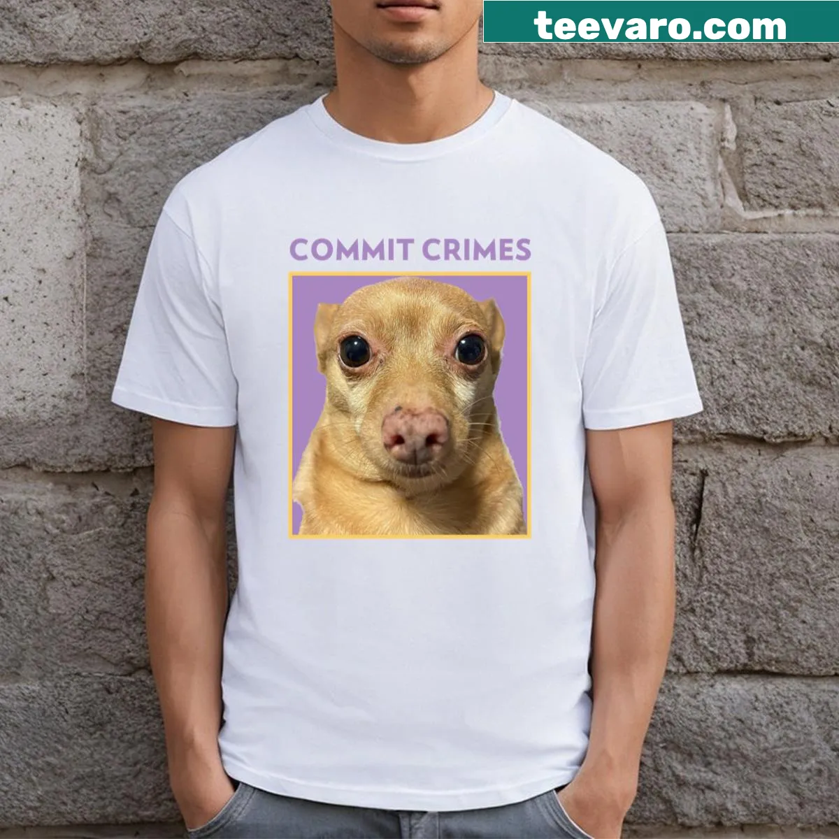 Playful cartoon mouse crime graphic t-shirt — on a men's t-shirt