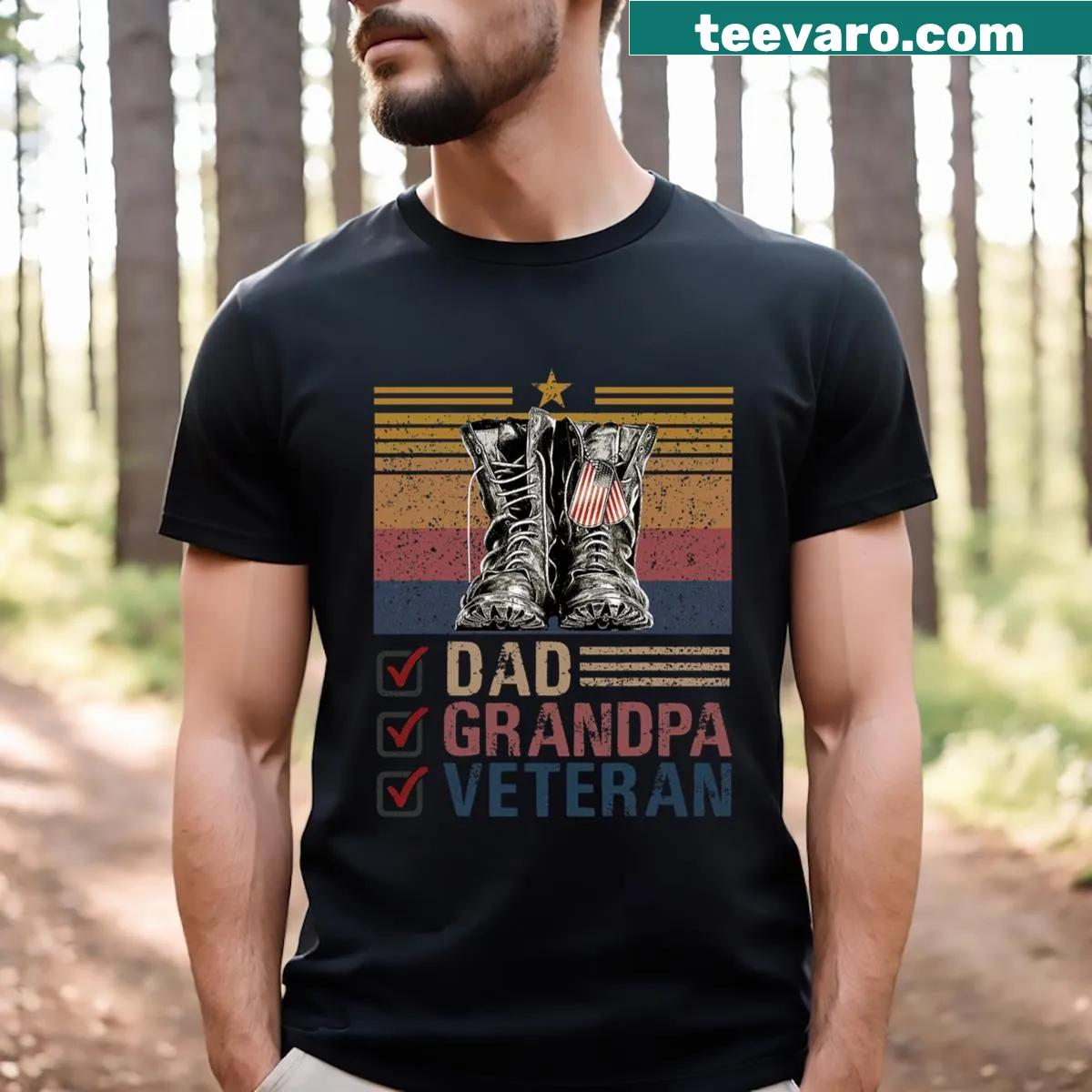 Vintage-style t-shirt honoring veteran dads and grandpas — on a men's t-shirt