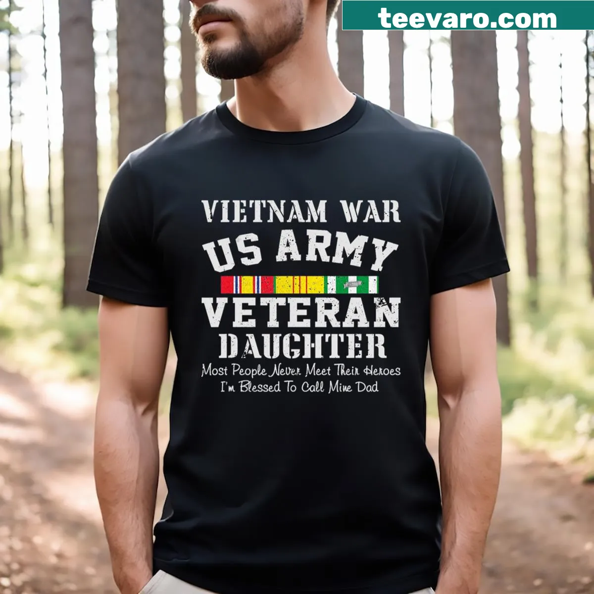 T-shirt celebrating daughters of Vietnam veterans for Veterans Day — on a men's t-shirt