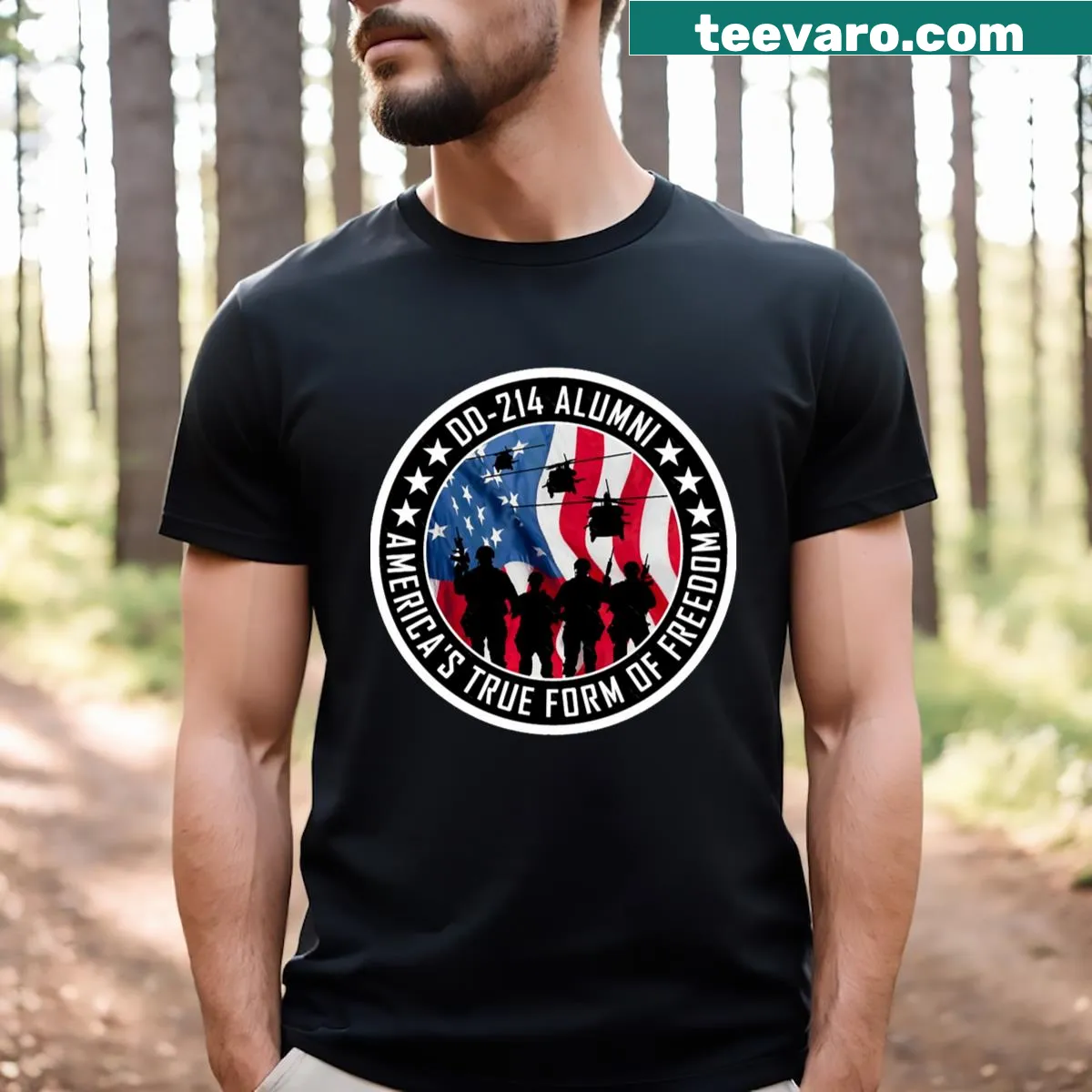Dd 214 alumni t-shirt with proud typography — on a men's t-shirt