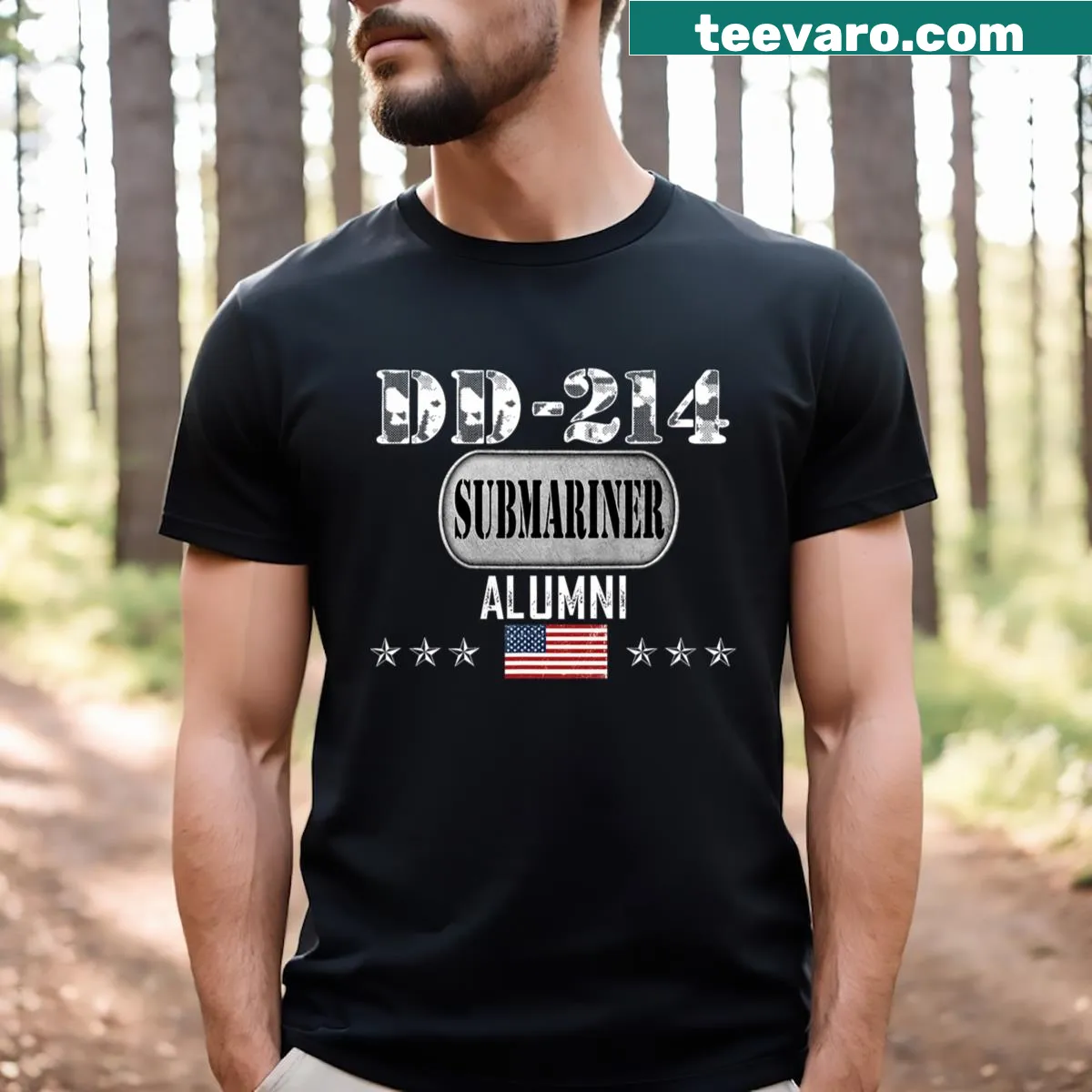 Vintage T-shirt honoring submarine service with DD214 insignia — on a men's t-shirt