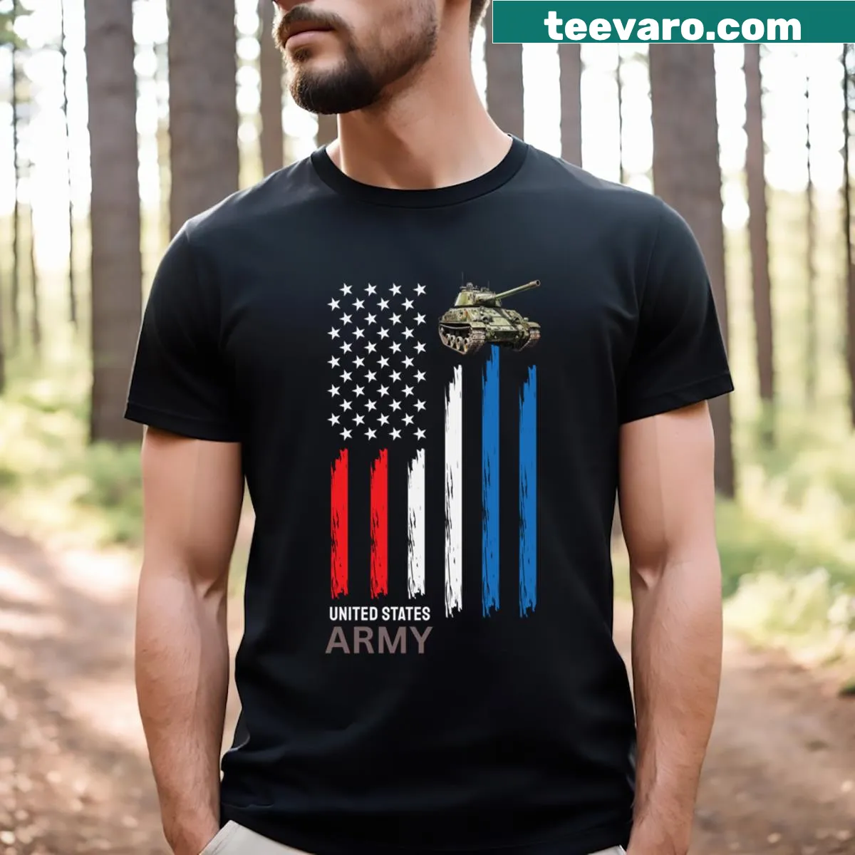 Vintage-style US Army flag design on a T-shirt — on a men's t-shirt