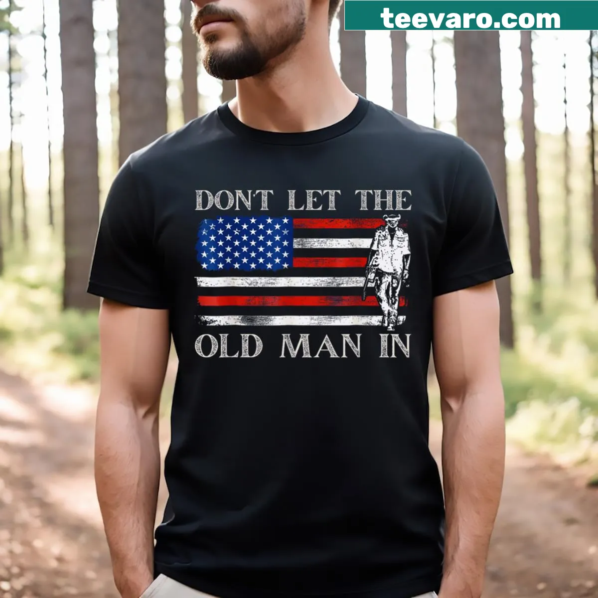 Vintage-style T-shirt featuring an American flag and an inspiring quote about life. — on a men's t-shirt