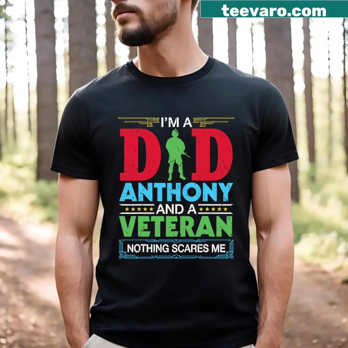 Proud veteran and dad t-shirt with meaningful text — on a men's t-shirt
