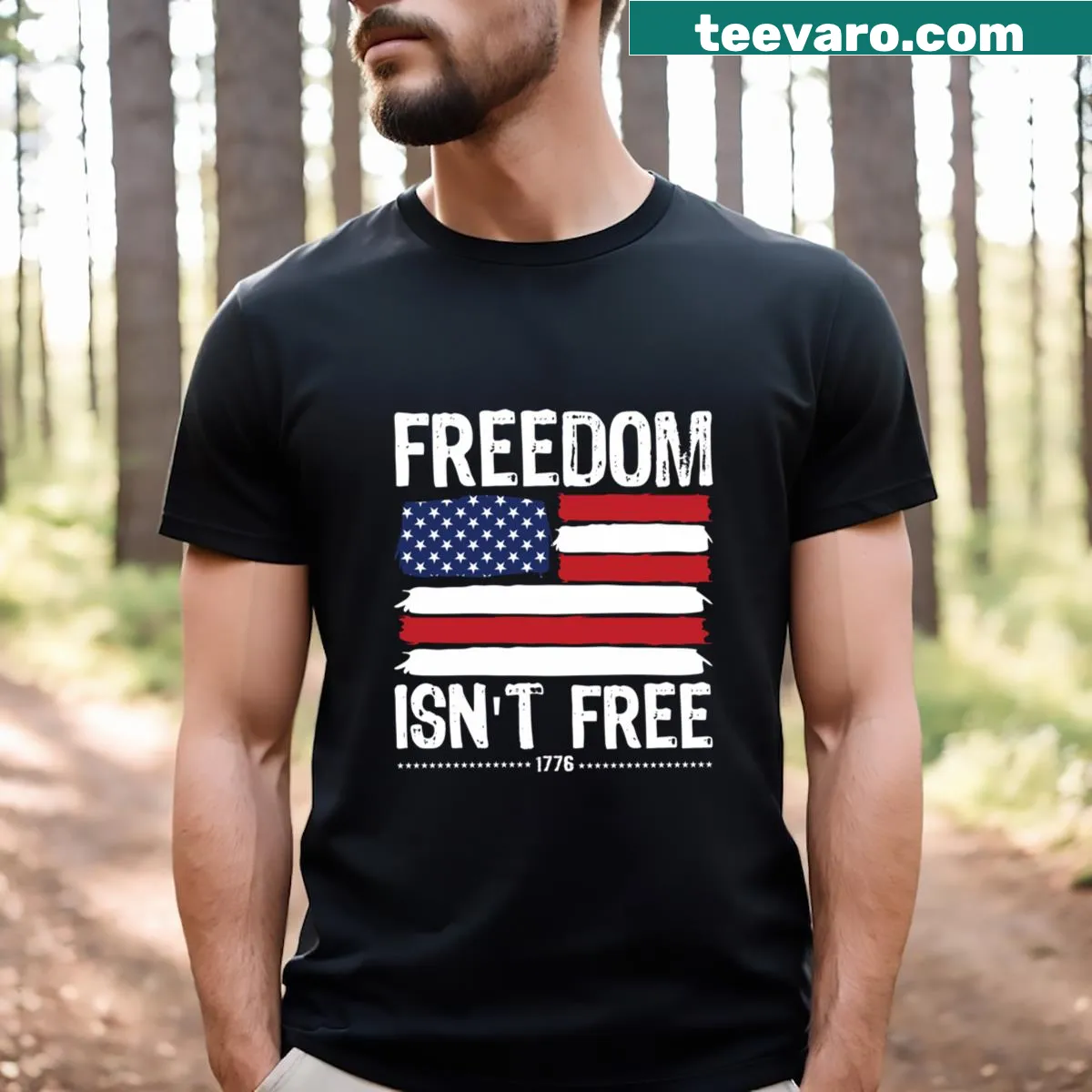 Memorial Day t-shirt with freedom message and flag design — on a men's t-shirt