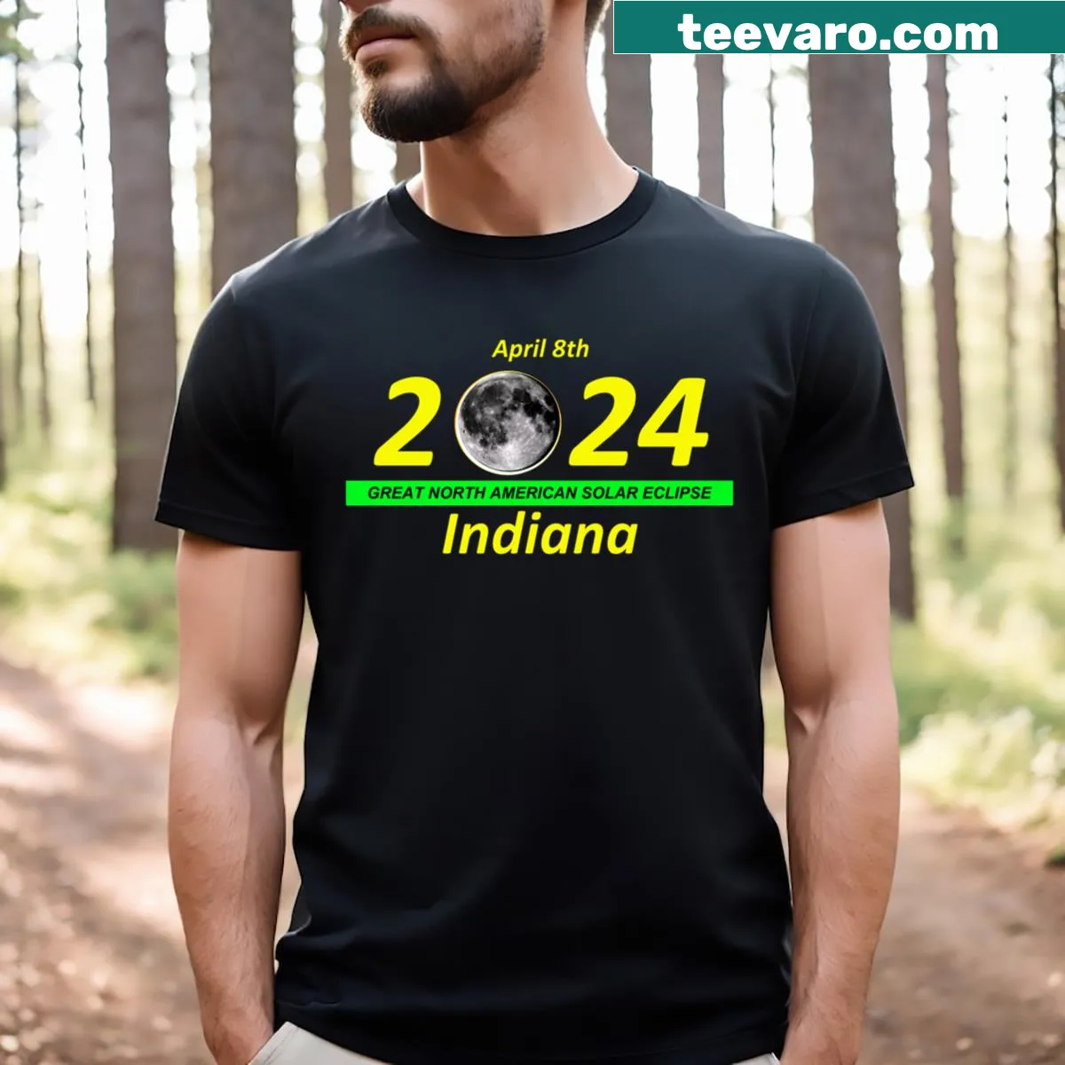 Illustrated T-shirt commemorating the Great North American Solar Eclipse — on a men's t-shirt