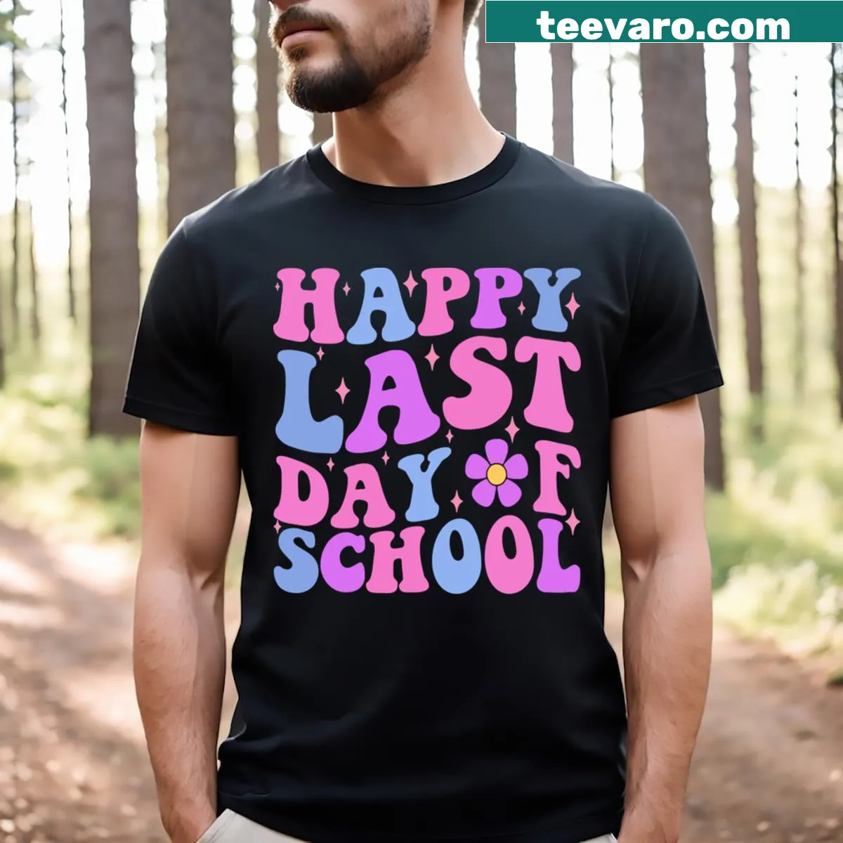 Groovy last day of school t-shirt celebrating graduation. — on a men's t-shirt
