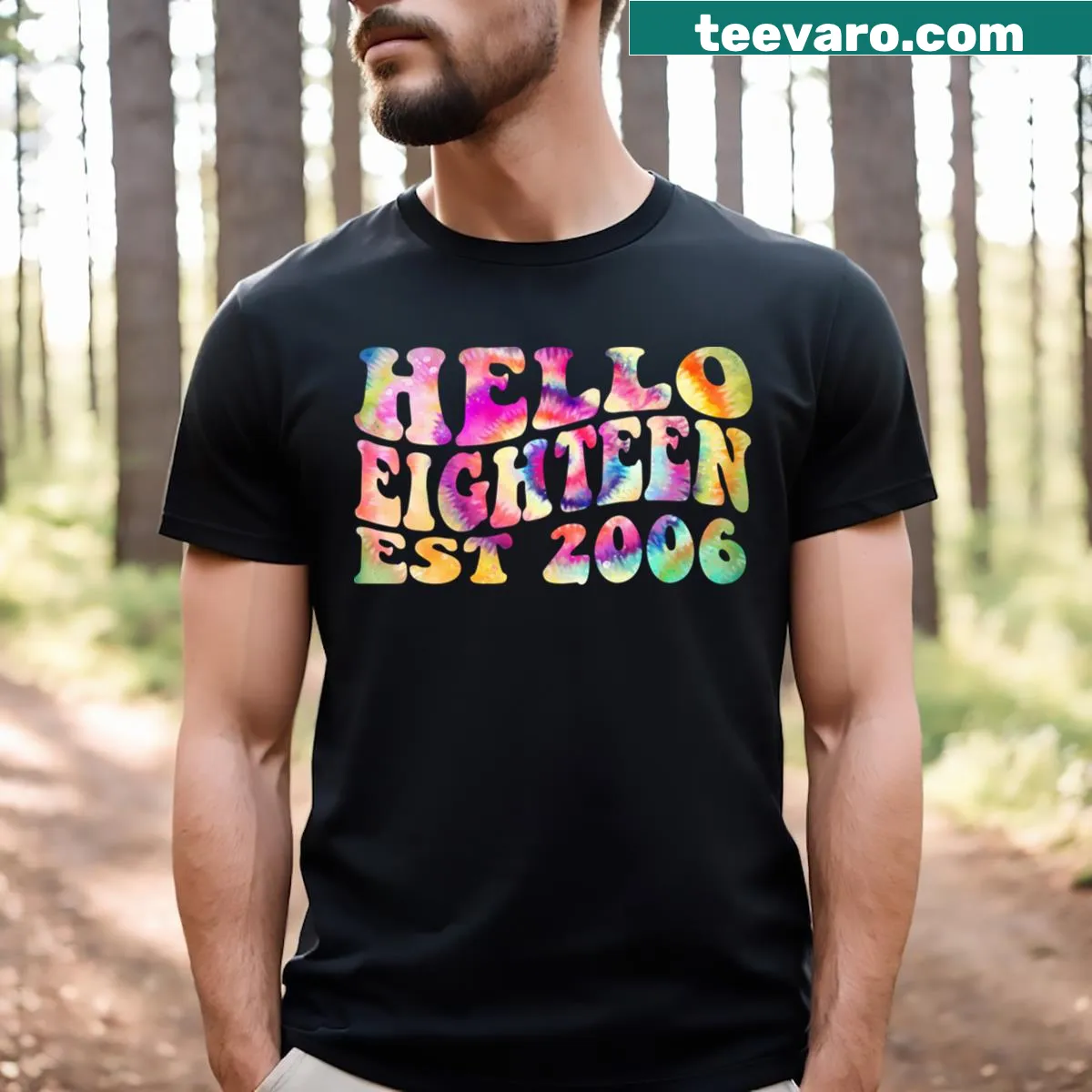 18th birthday T-shirt featuring Hello Eighteen design — on a men's t-shirt