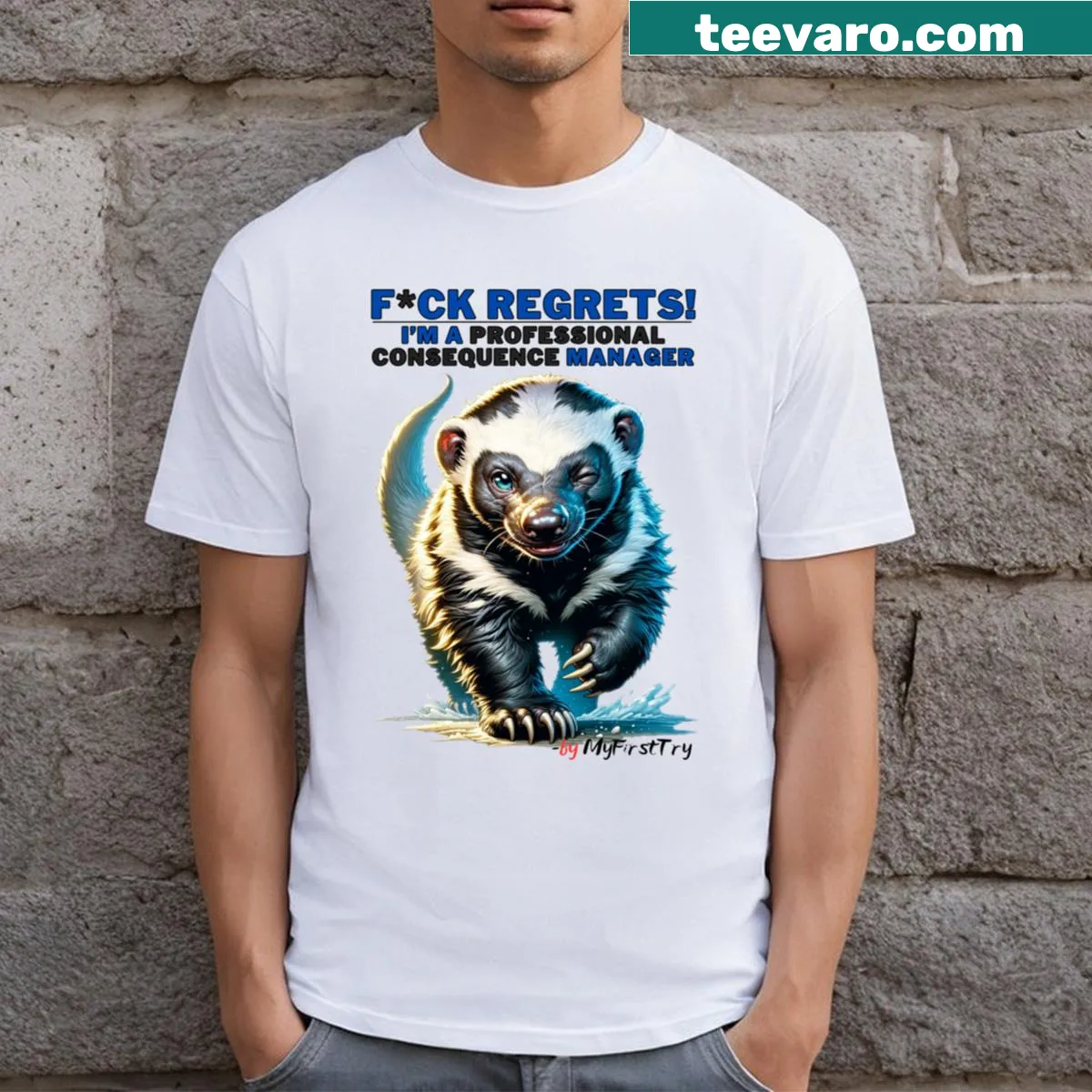 Illustration of a honey badger on a casual T-shirt — on a men's t-shirt