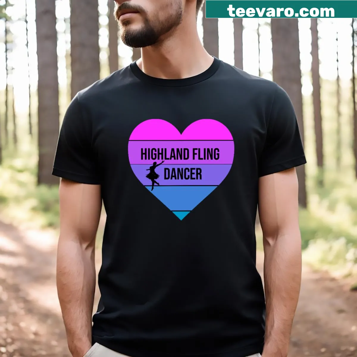 Retro Scottish Highland Fling dance graphic on T-shirt — on a men's t-shirt