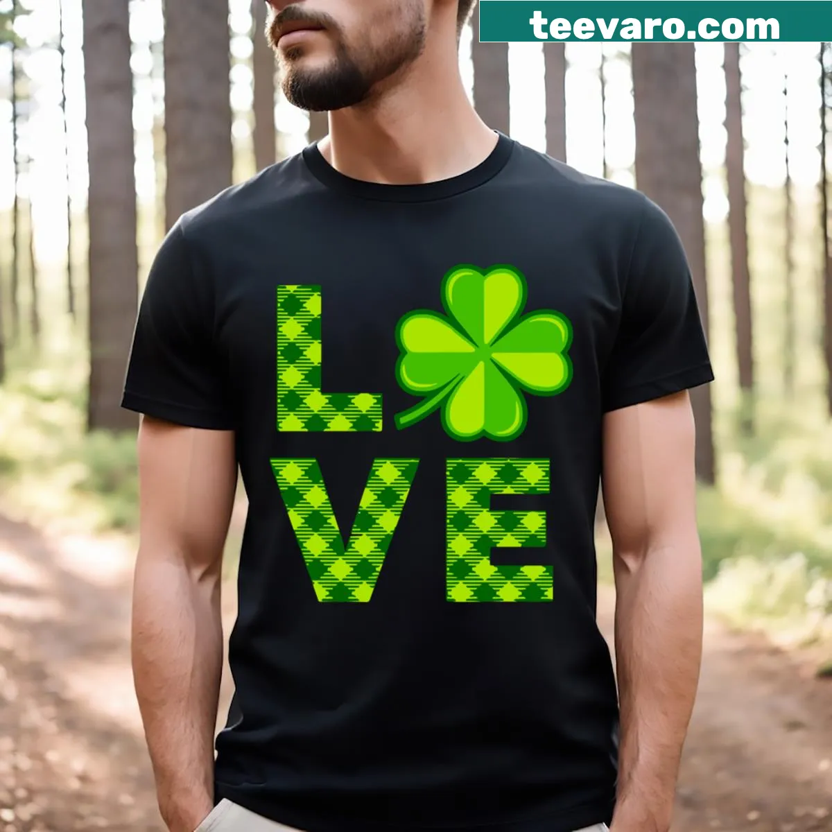 Bold clover heart design expressing Irish love for St. Paddy's Day — on a men's t-shirt