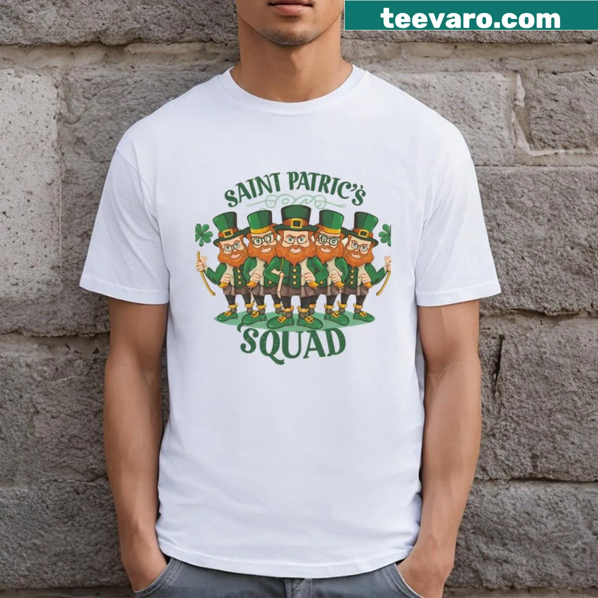 St. Patrick's Squad t-shirt design celebrating Irish heritage with bold text — on a men's t-shirt