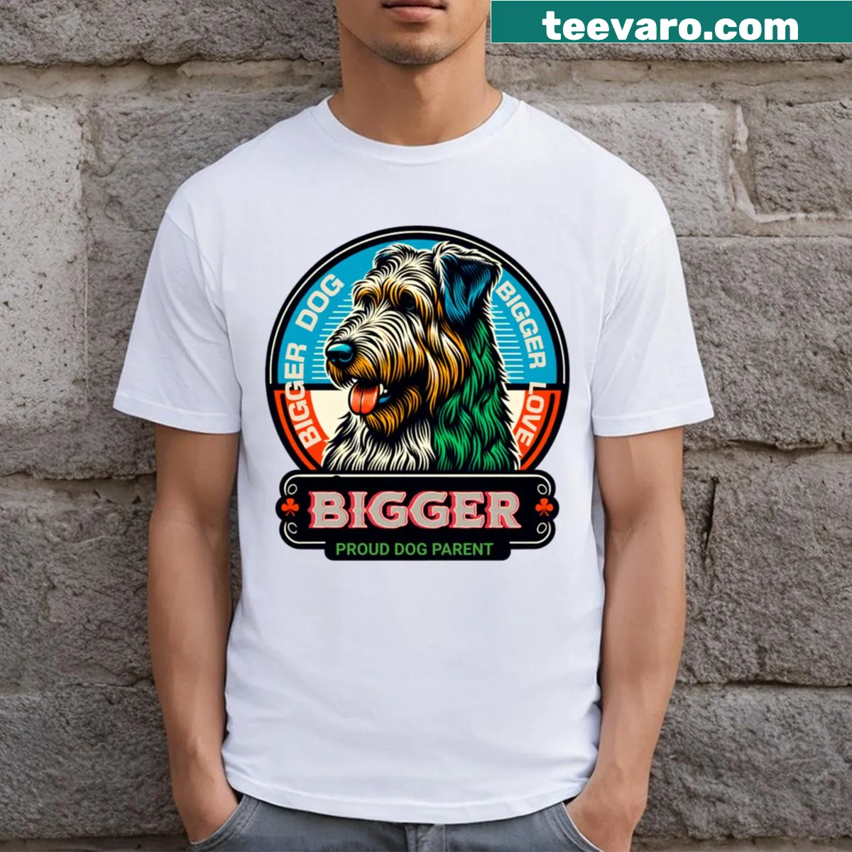 Prideful dog parent design featuring an Irish Wolfhound on a T-shirt — on a men's t-shirt
