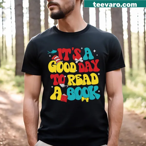 Whimsical cat design promoting reading day for kids and teachers on t-shirt