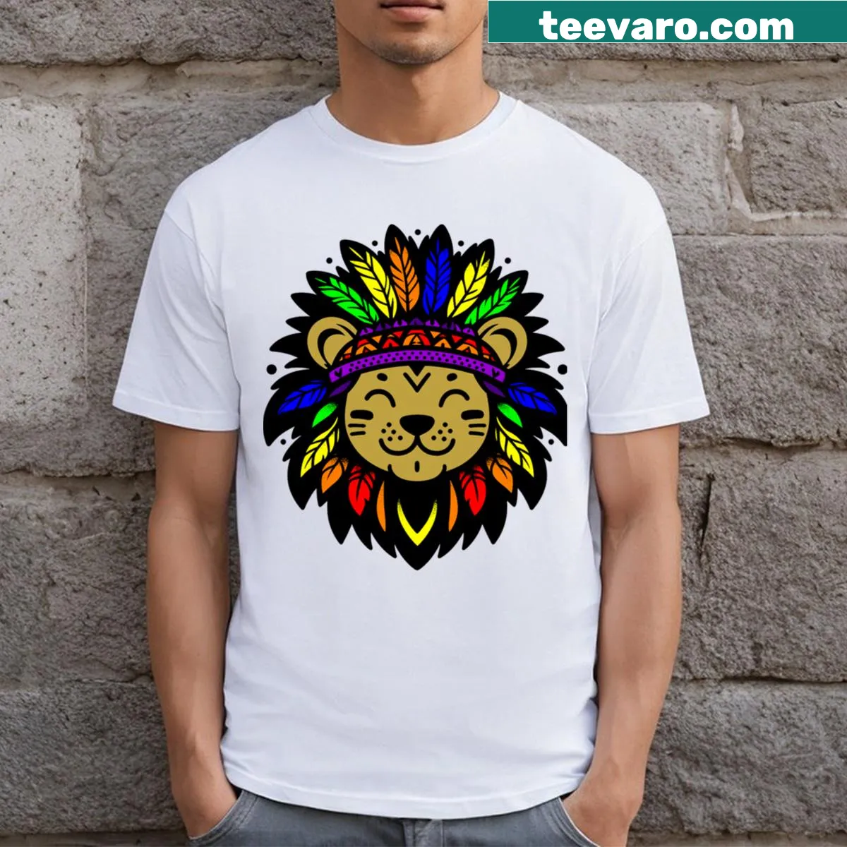 Illustrative design of wildlife inspired by American Indian culture — on a men's t-shirt