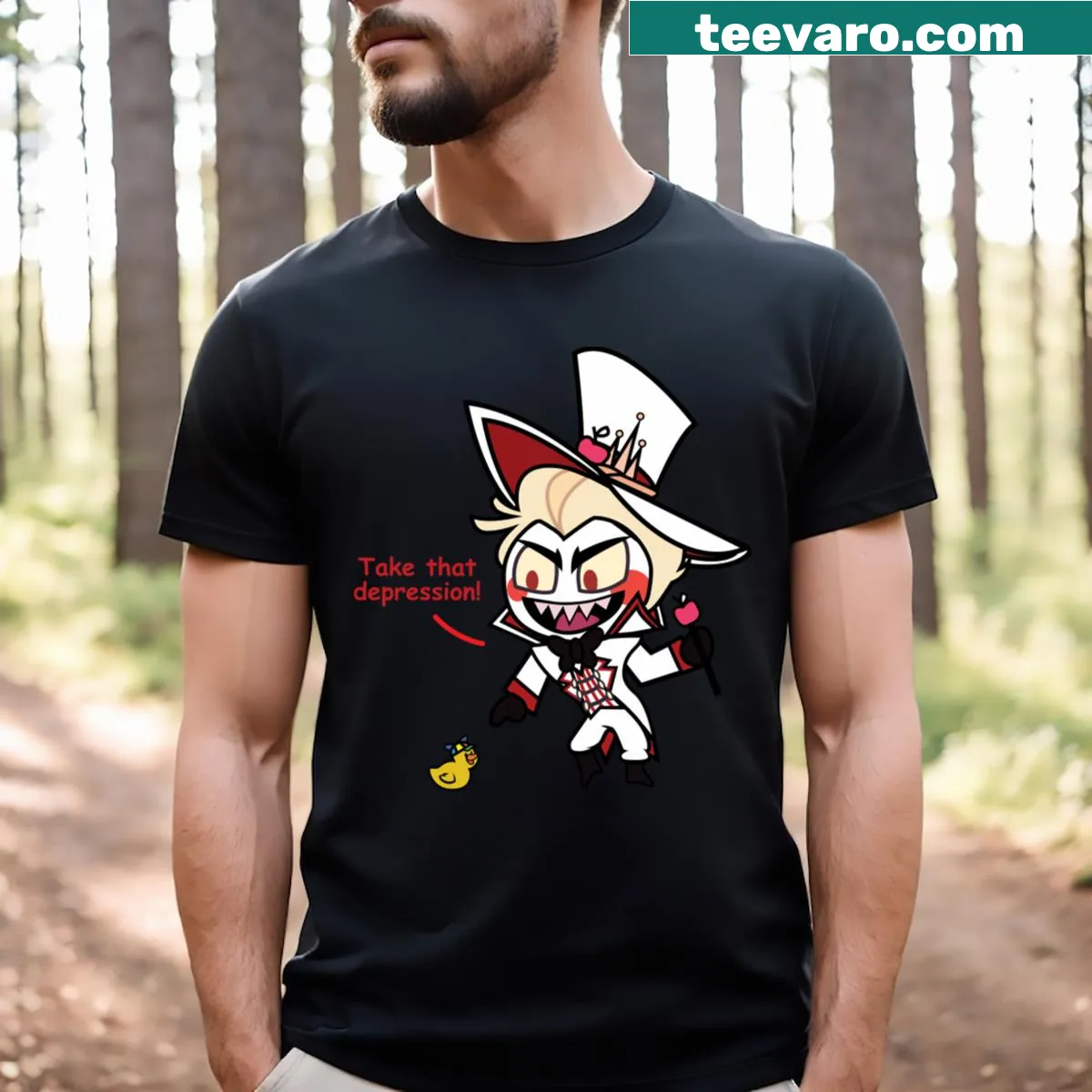 Sarcastic shirt saying 'Lucifer Take That Depression!' — on a men's t-shirt
