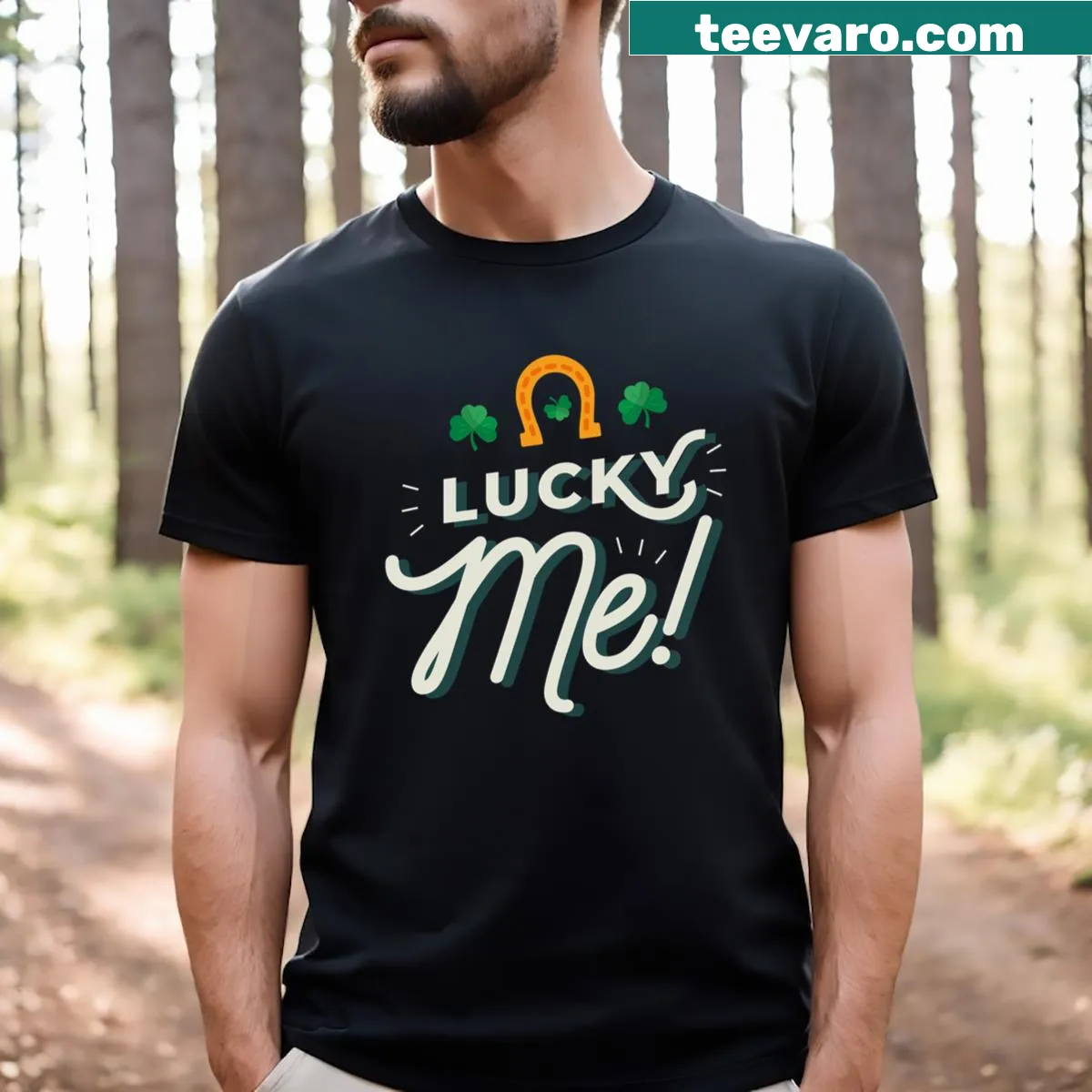 Festive shirt with 'Lucky Me' text for St. Patrick's Day — on a men's t-shirt