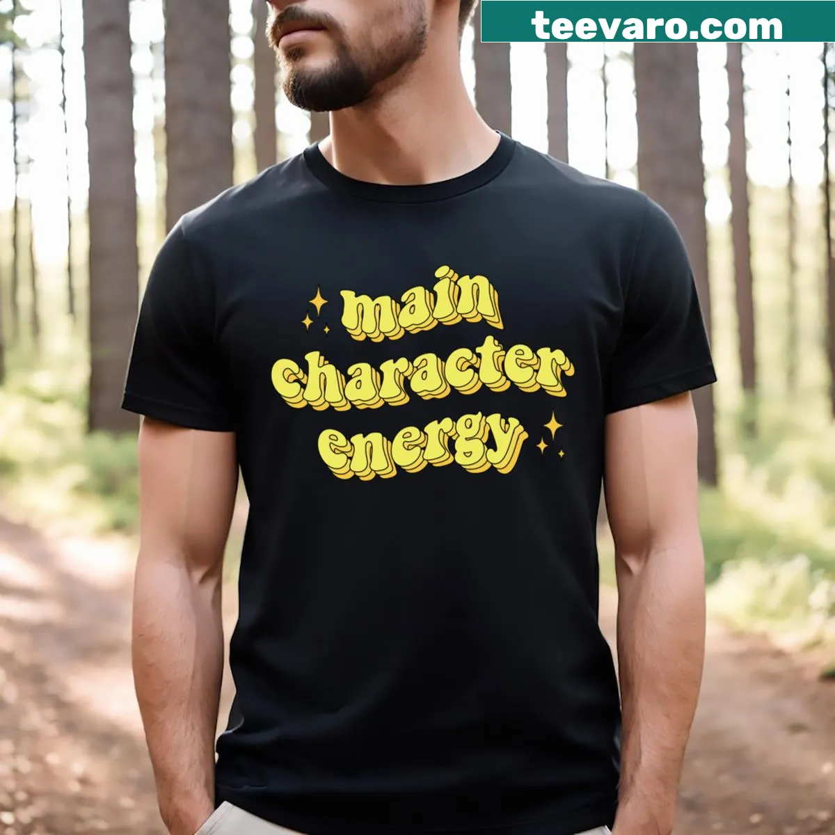 Shirt with 'Main Character Energy' text for confident individuals — on a men's t-shirt