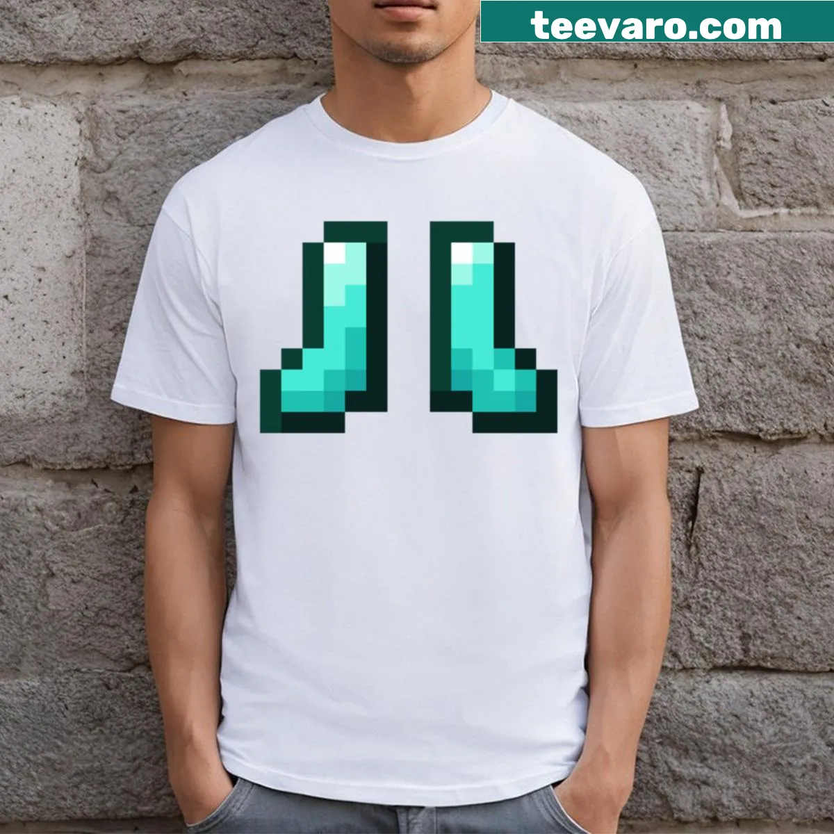 Cute graphic of Minecraft diamond boots on t-shirt — on a men's t-shirt