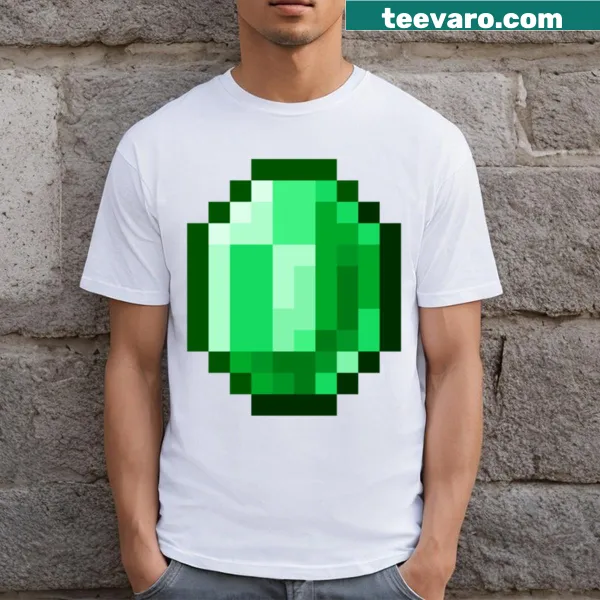 Minecraft emerald graphic on a gaming t-shirt