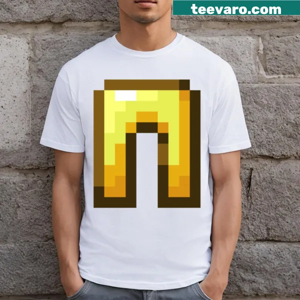 Minecraft-themed t-shirt featuring golden leggings graphic
