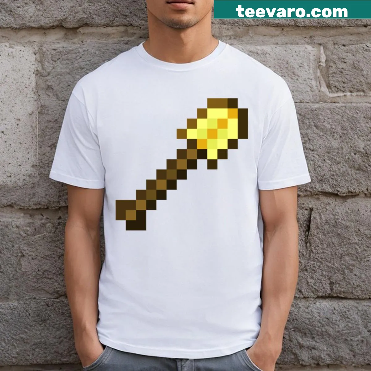 Graphic of a golden shovel from Minecraft on a t-shirt — on a men's t-shirt