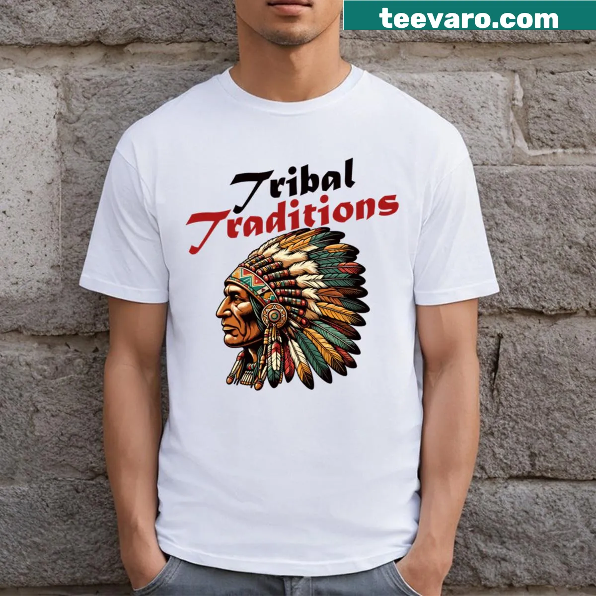 Illustration of a Native American Indian chief on a T-shirt — on a men's t-shirt