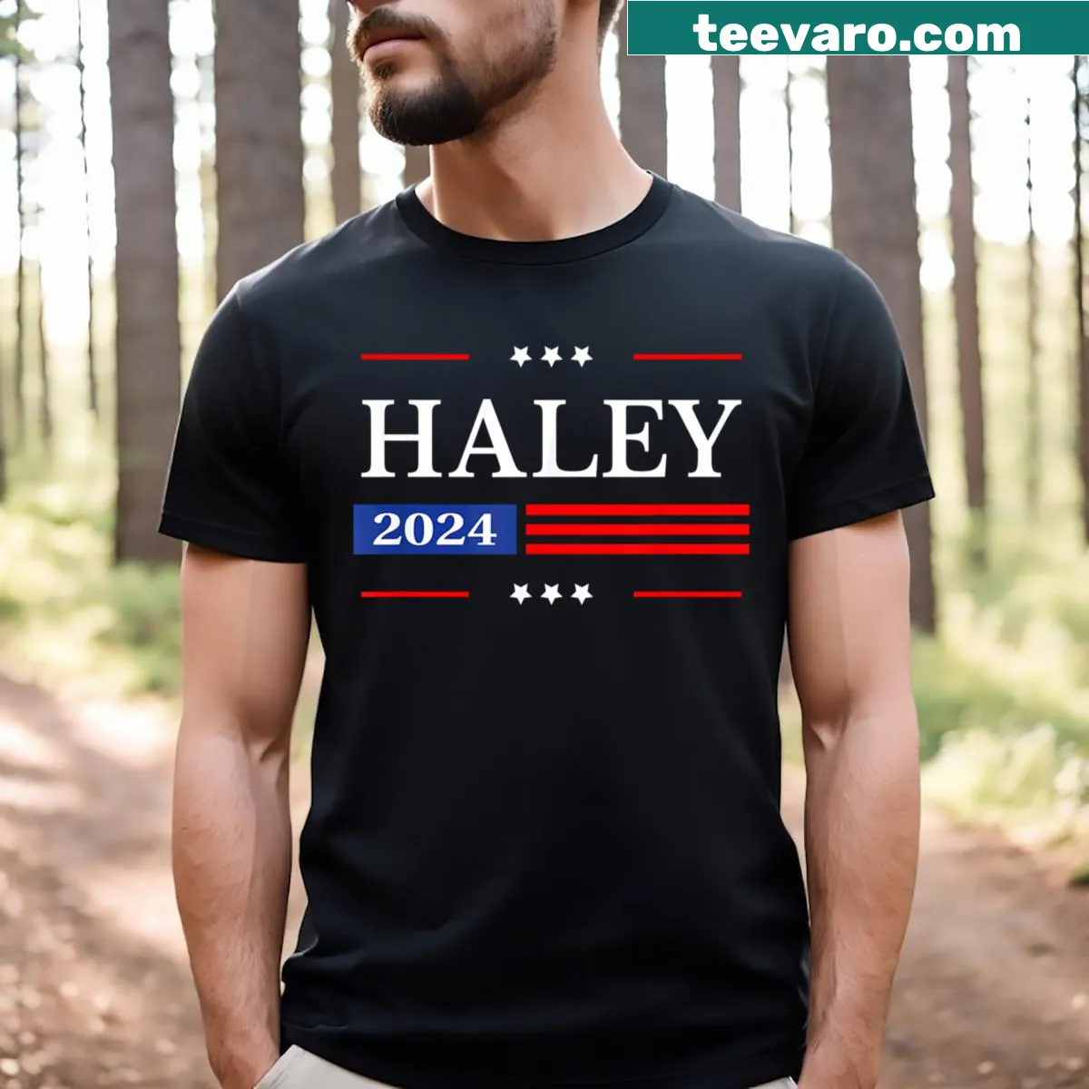 Campaign T-shirt for Nikki Haley 2024 Presidential run — on a men's t-shirt