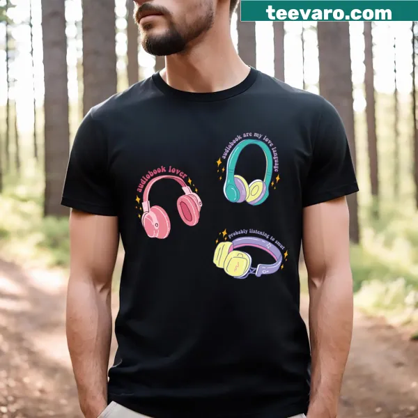 T-shirt celebrating audiobooks and reading culture in a charming graphic