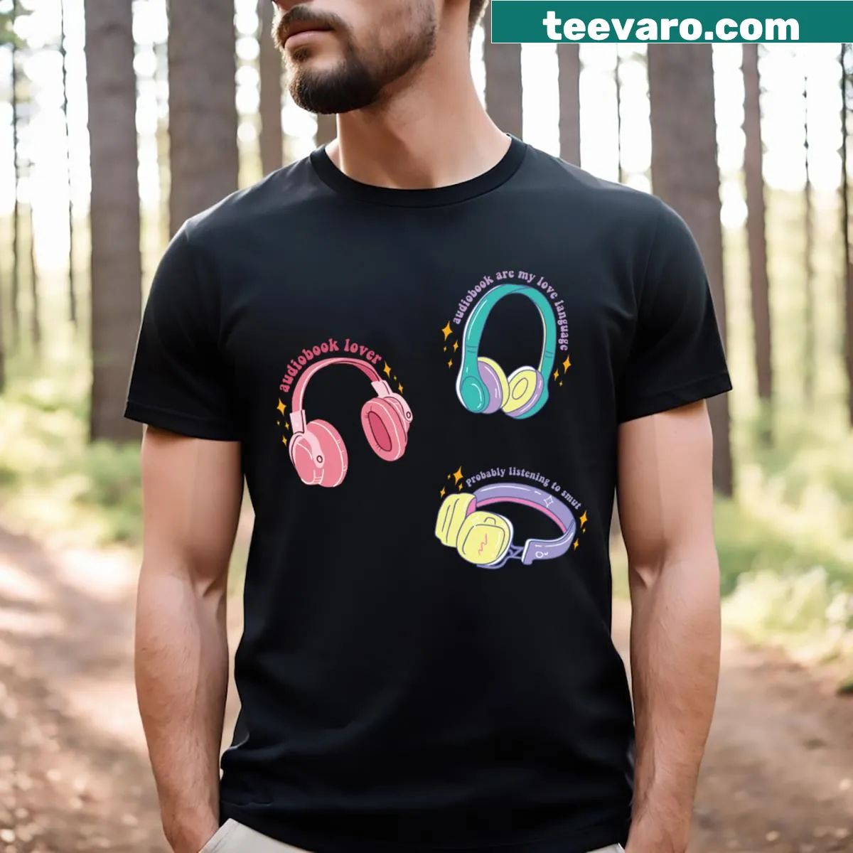 T-shirt celebrating audiobooks and reading culture in a charming graphic — on a men's t-shirt