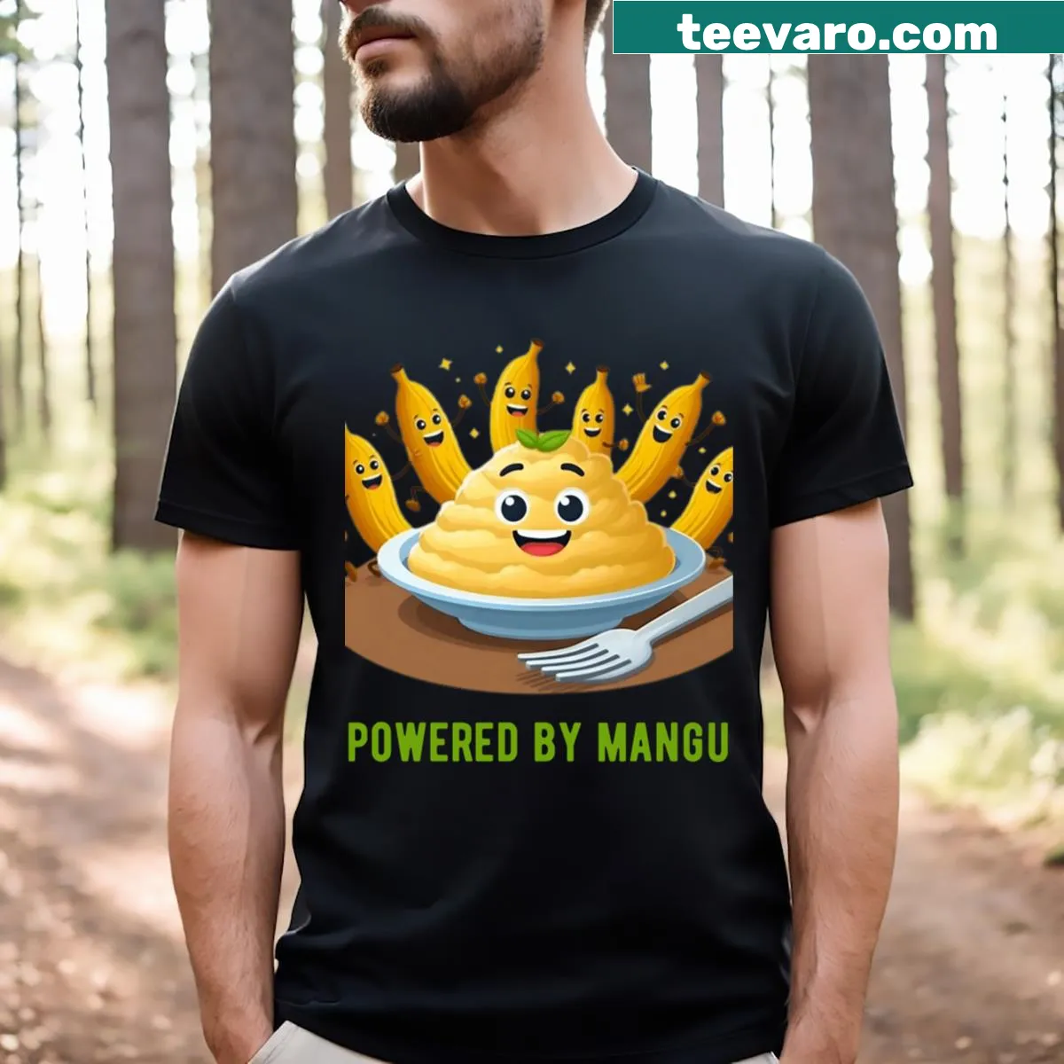 Text graphic saying 'Powered By Mangu' for Dominican Republic — on a men's t-shirt