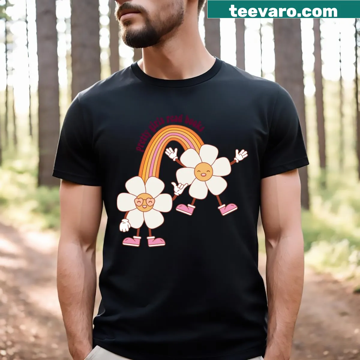 Whimsical book-themed graphic on a fun T-shirt for kids — on a men's t-shirt