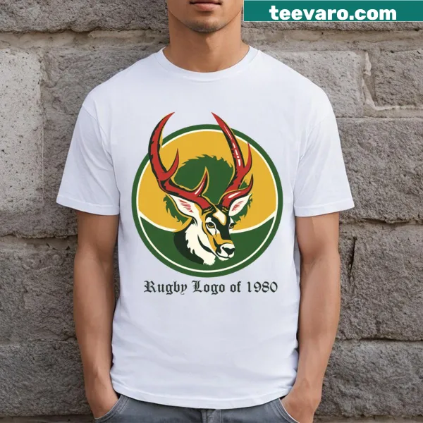 Bold rugby logo from 1980 on a t-shirt