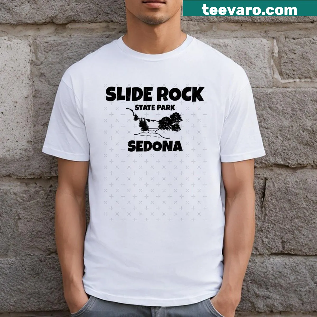 T-shirt featuring scenic design of Slide Rock State Park in Sedona — on a men's t-shirt