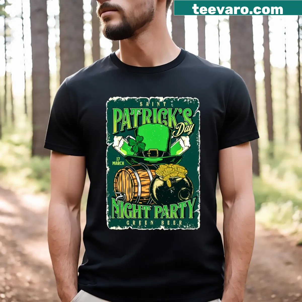 Festive t-shirt featuring St. Patrick's Day symbols — on a men's t-shirt